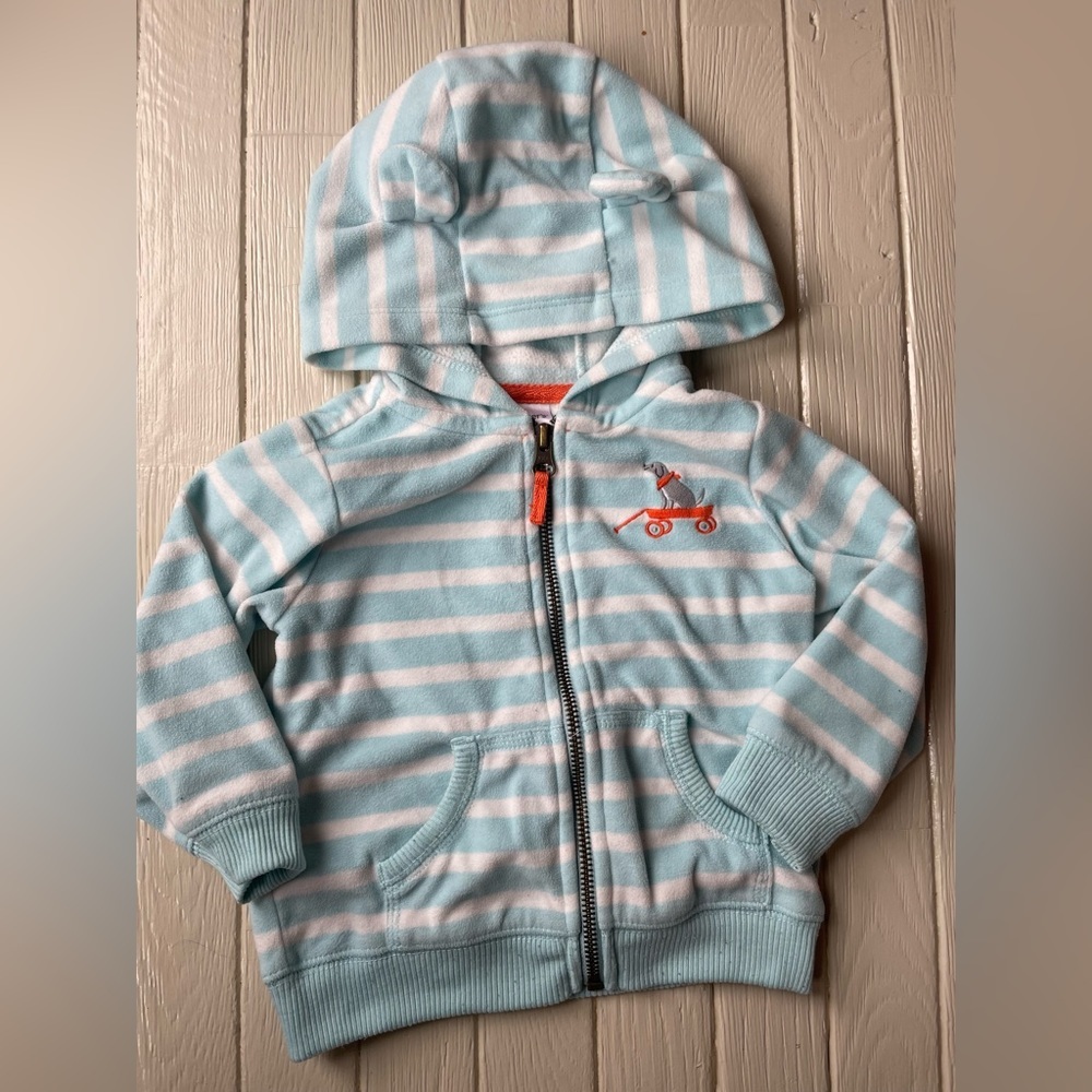 Carters Baby Boy Hoodie Size 18 Months Blue Stripes Puppy
